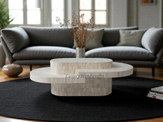 Handcrafted Bone Inlay Coffee Table - Unique Artisan Design for Elegant Interiors