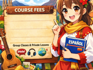 Spanish course advert with anime girl